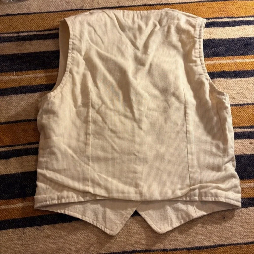 VTG Kids Cream Button Front Formal Waistcoat‎ Vest V-Neck Retro Cottage Coquette